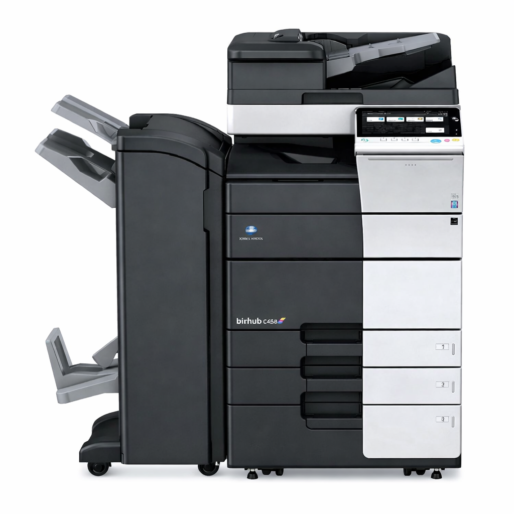 General&uuml;berholter Konica Minolta bizhub C458 mit Gro&szlig;raumkassette PC-415 und Finisher FS-536